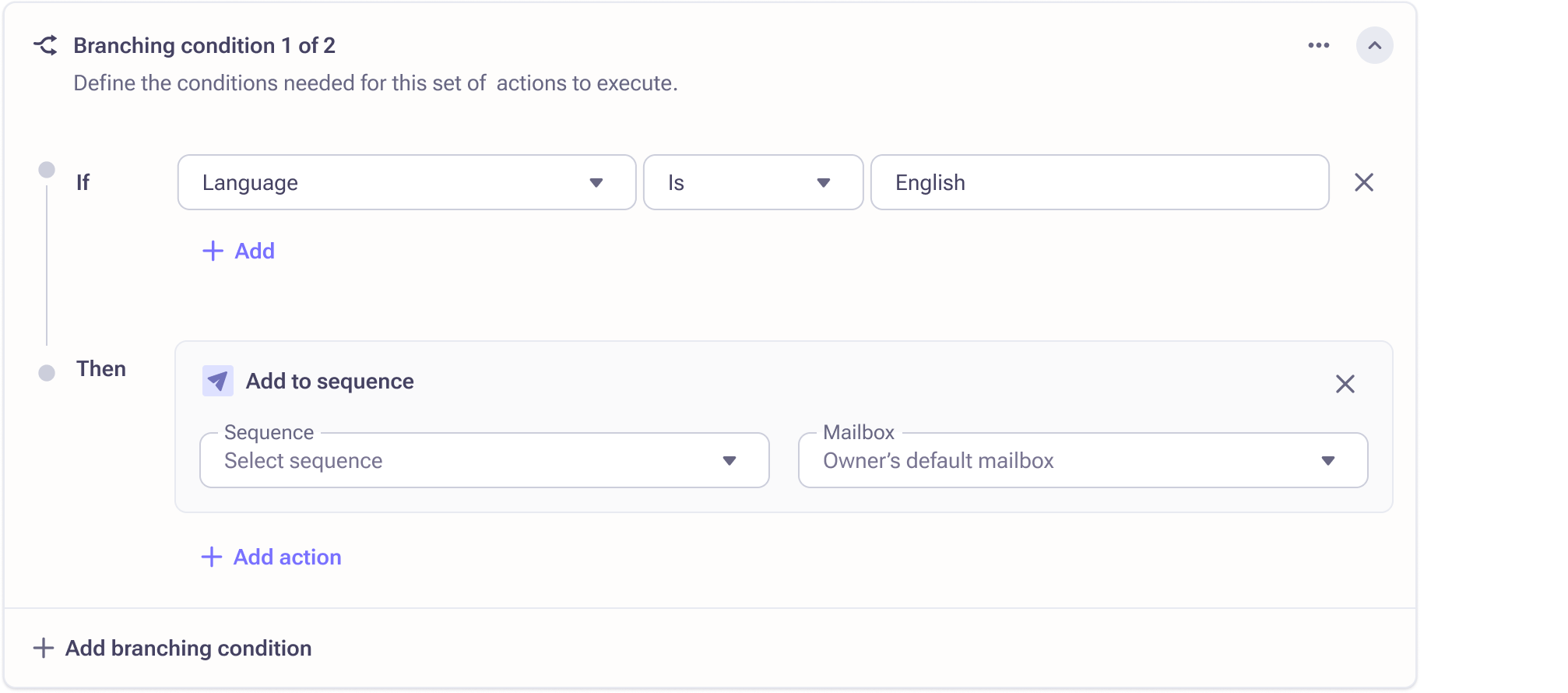 Branching condition card